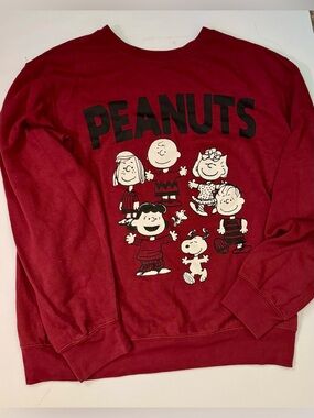 Peanuts Crewneck Sweatshirt - Burgundy with Black & Cream Graphic Women’s XL